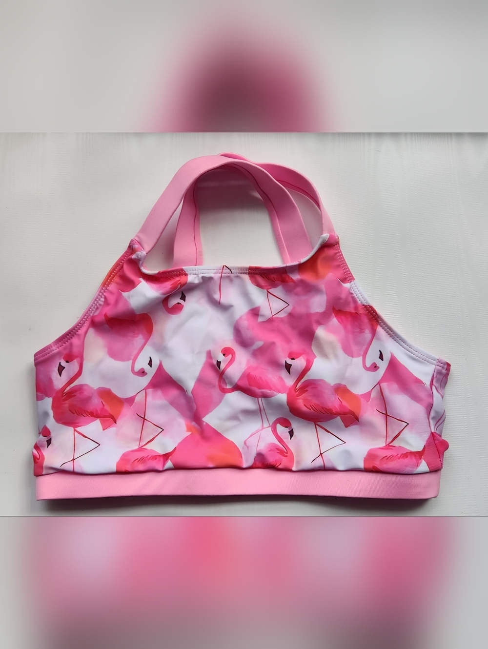 NWOT Kids Pink Flamingo Print Cross-back Strap Swim Top Size 13T